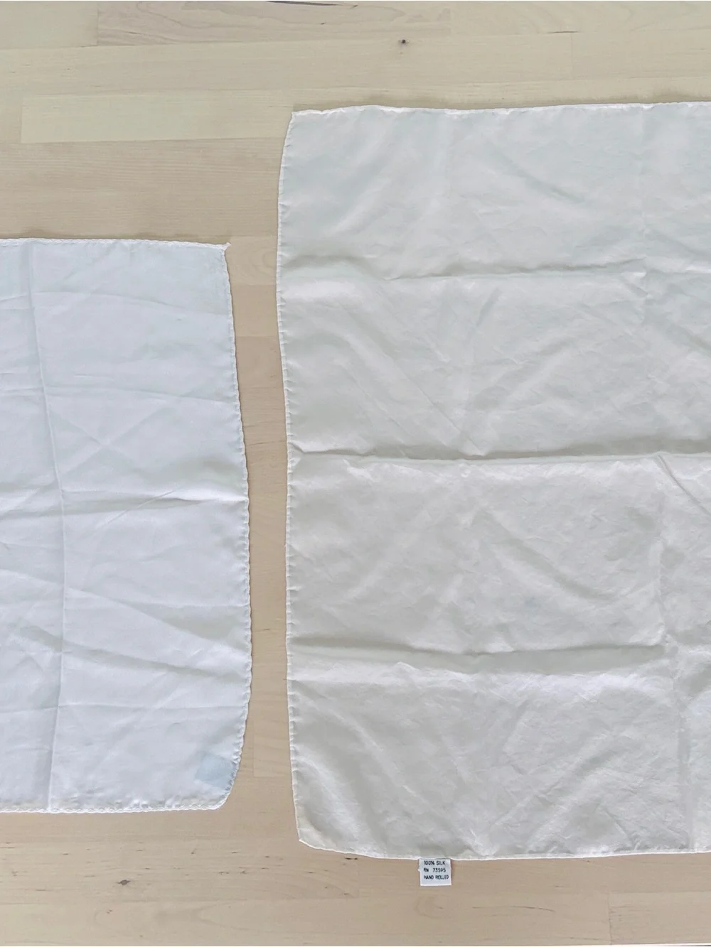 2 pWhite Silk Women’s Scarves hand rolled